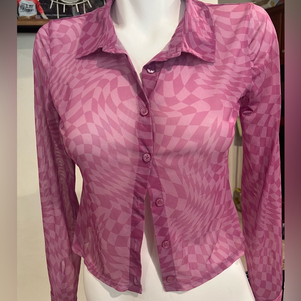 H&M purple mesh button‎ down